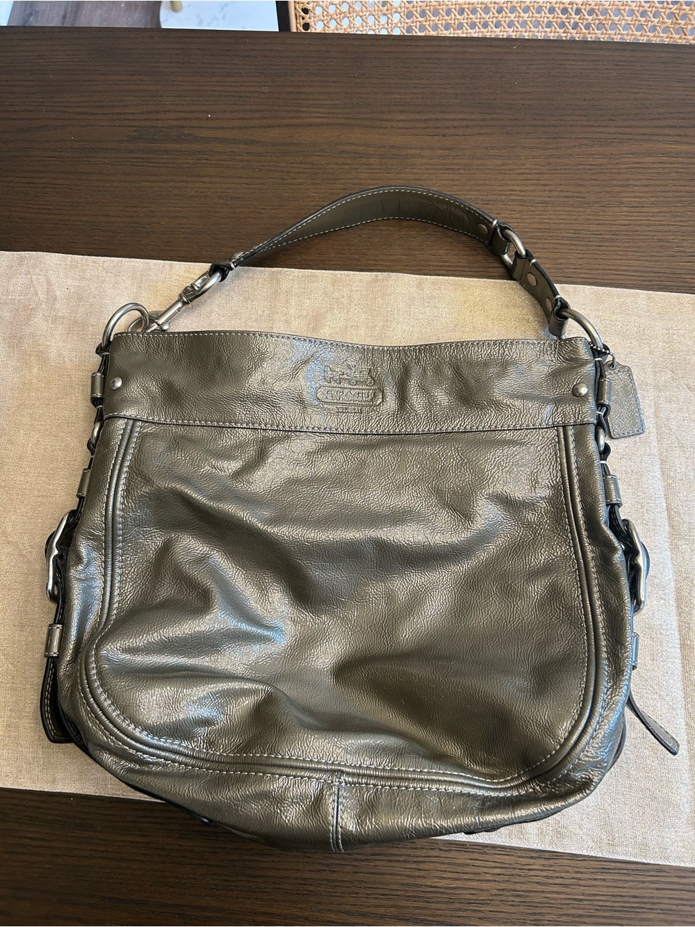 Coach Metallic Olive Leather Hobo Bag Coach Metallic Pewter Shoulder Bag Large